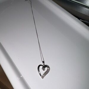 Zales Silver Heart Necklace with Sparkling Accents